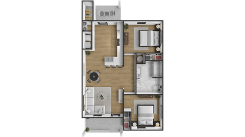 Floor plan for 2 beds, 1 bath, 900 sqft